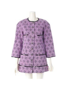 Chanel 22 S Coco Mark Full Logo Sequin No Color Long Jacket Dress Purple